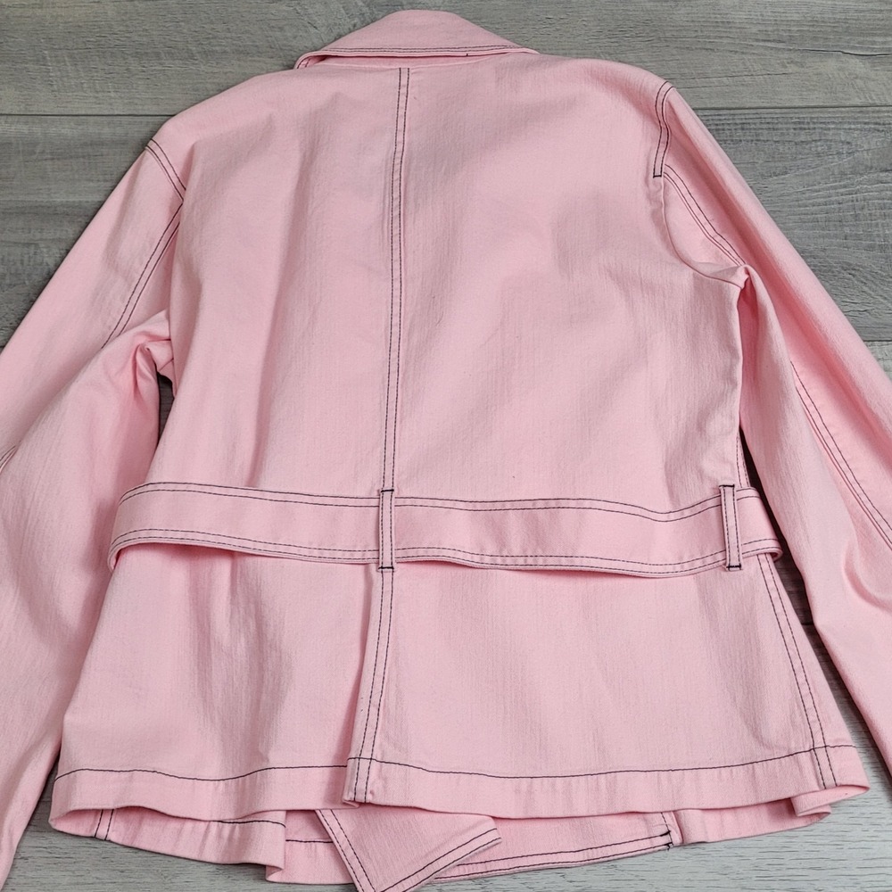 🌸NWT Lauren Jeans Co. Jacket Womens XL Peony Pink Denim Double Breasted Belted - Picture 8 of 16